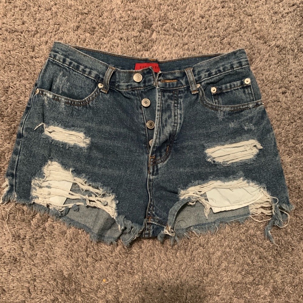 High Waisted Distressed Denim Shorts